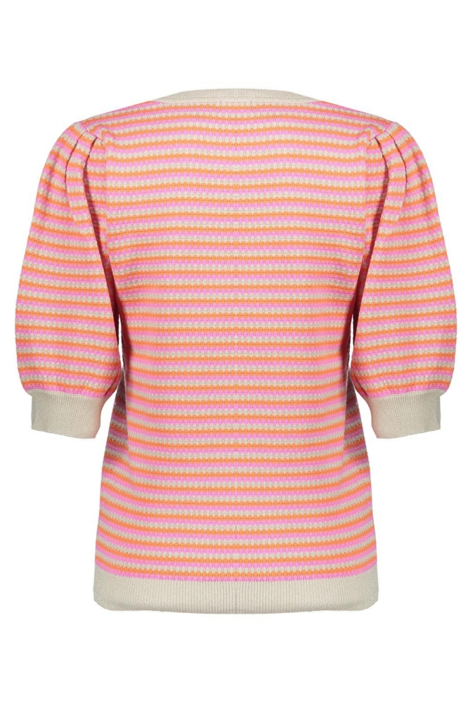 GEBREIDE TOP MET STREPEN 54033 14 Sand/Orange/Pink